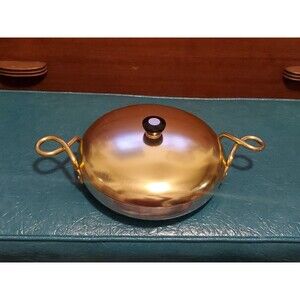 Vtg Wear-Ever Silver Aluminum 9" Pan & Golden Lid G-901 Twist Loop Handles USA
